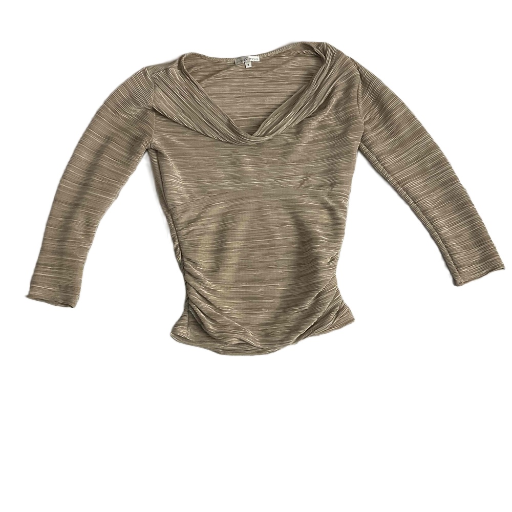 Moa Moa Gold‎ Cowl Neck Rooshed 3/4 Sleeve Womens Top Size Medium